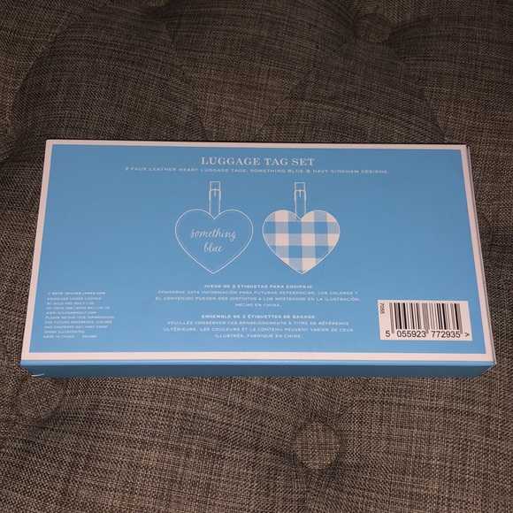 Draper James Something Blue Faux Leather Gingham Heart Luggage Travel Tag Set - Picture 5 of 11